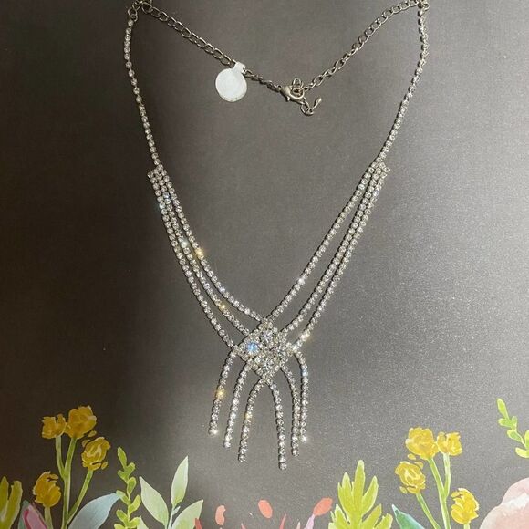 Rhinestone Waterfall Statement Necklace - Picture 1 of 3